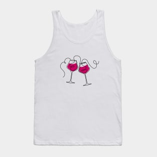 Continuous line art wine glasses Tank Top